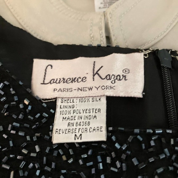 Laurence Kazar Shirt Women M Short Sleeve Evening Top Black Silk Beaded Zip Back - Picture 6 of 9